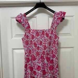 Vineyard Vines Pink and Blue Floral Smocked Long Dress